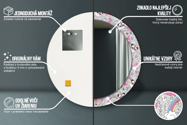 Oglinda rotunda imprimata Panda unicorn