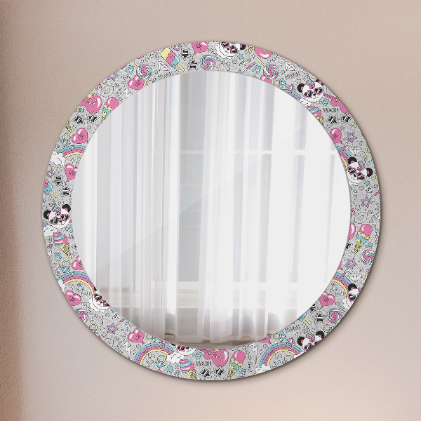 Oglinda rotunda imprimata Panda unicorn