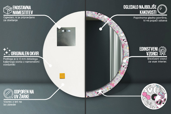 Oglinda rotunda imprimata Panda unicorn