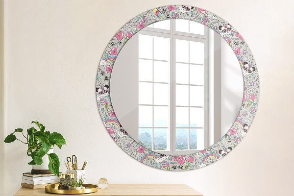 Oglinda rotunda imprimata Panda unicorn