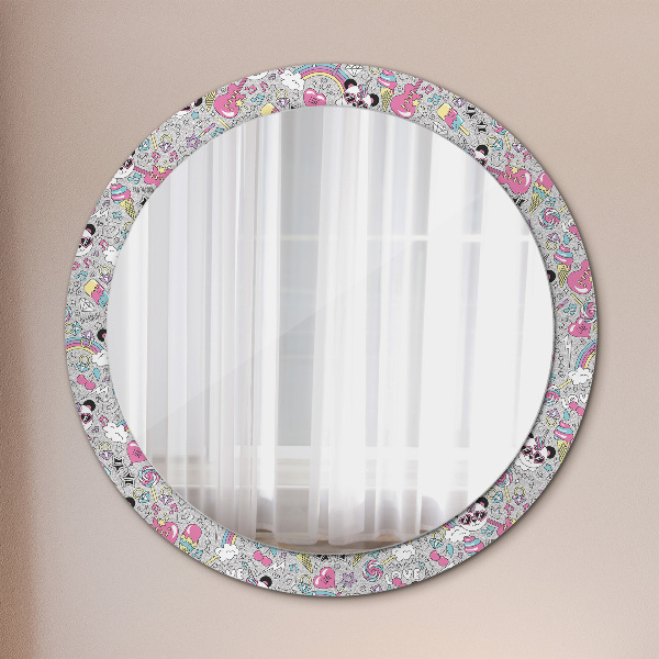 Oglinda rotunda imprimata Panda unicorn