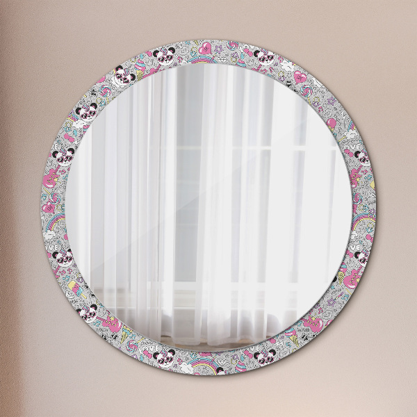 Oglinda rotunda imprimata Panda unicorn