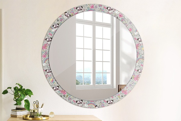 Oglinda rotunda imprimata Panda unicorn