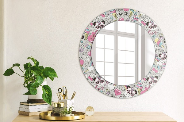 Oglinda rotunda imprimata Panda unicorn