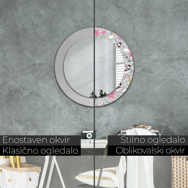 Oglinda rotunda imprimata Panda unicorn