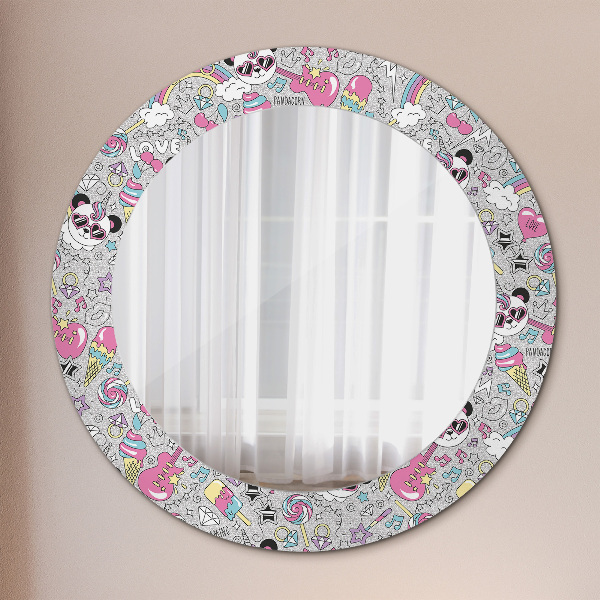 Oglinda rotunda imprimata Panda unicorn