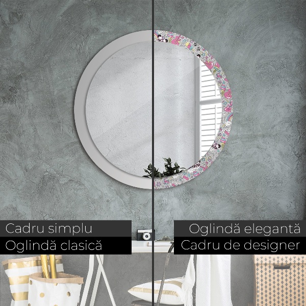 Oglinda rotunda imprimata Panda unicorn