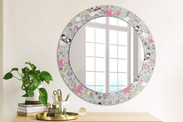 Oglinda rotunda imprimata Panda unicorn