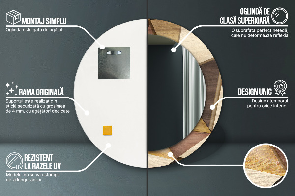 Oglinda cu decor rotunda Lemn 3d geometric