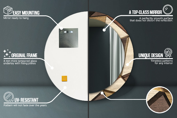 Oglinda cu decor rotunda Lemn 3d geometric