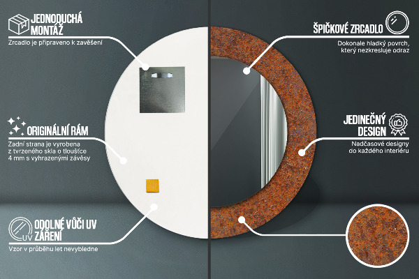 Oglinda cu decor rotunda Metal ruginit