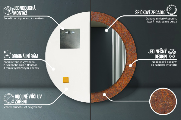 Oglinda cu decor rotunda Metal ruginit
