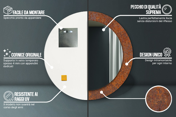 Oglinda cu decor rotunda Metal ruginit