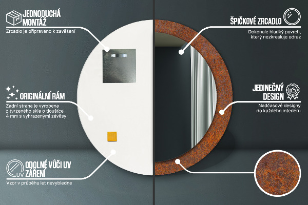 Oglinda cu decor rotunda Metal ruginit