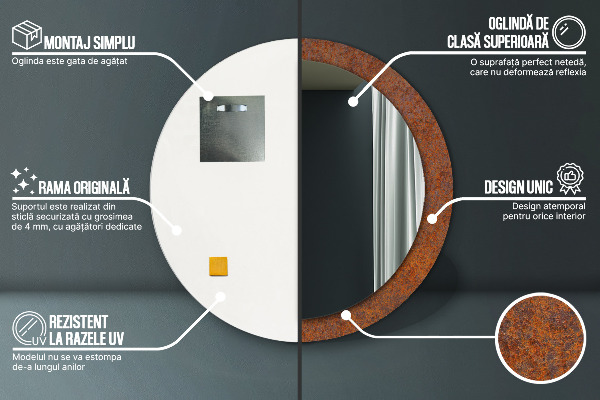 Oglinda cu decor rotunda Metal ruginit