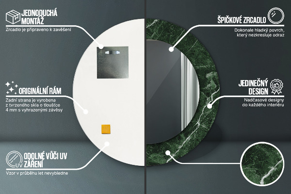 Oglinda cu decor rotunda Marmură verde