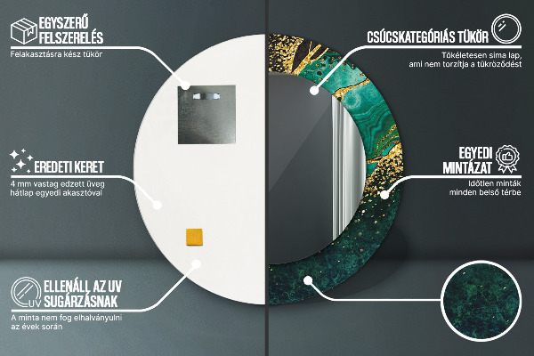 Oglinda rotunda rama cu imprimeu Green de marmură