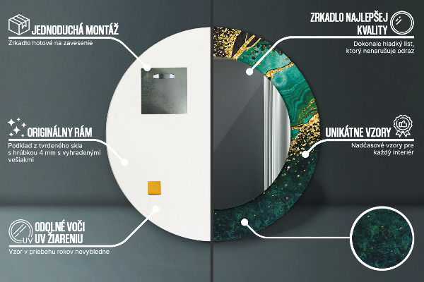 Oglinda rotunda rama cu imprimeu Green de marmură