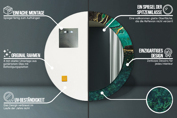 Oglinda rotunda rama cu imprimeu Green de marmură