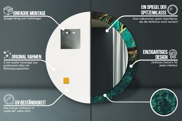 Oglinda rotunda rama cu imprimeu Green de marmură
