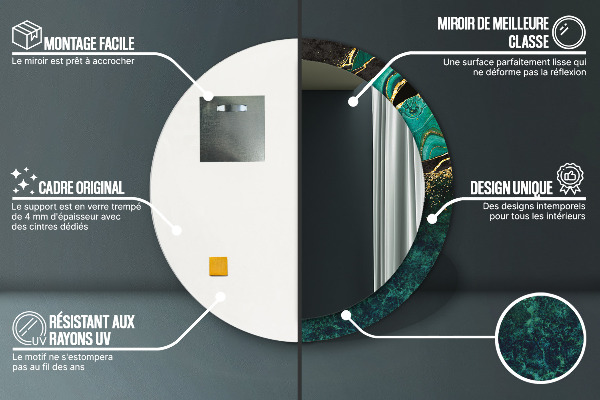 Oglinda rotunda rama cu imprimeu Green de marmură