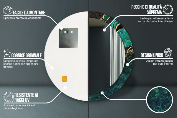 Oglinda rotunda rama cu imprimeu Green de marmură