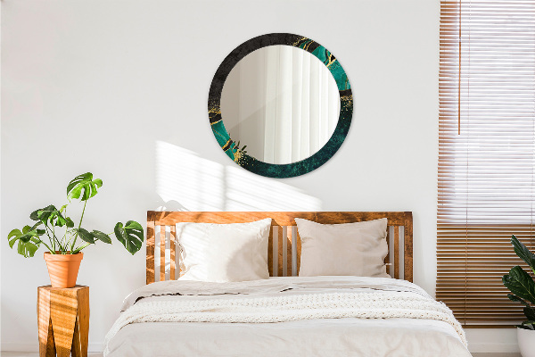 Oglinda rotunda rama cu imprimeu Green de marmură