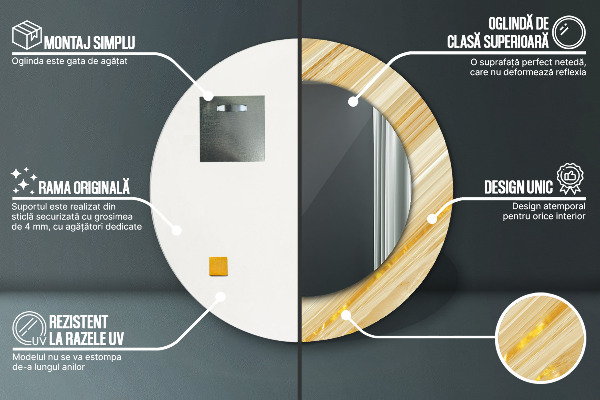 Oglinda rotunda rama cu imprimeu Rezumat de aur