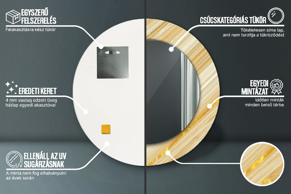 Oglinda rotunda rama cu imprimeu Rezumat de aur