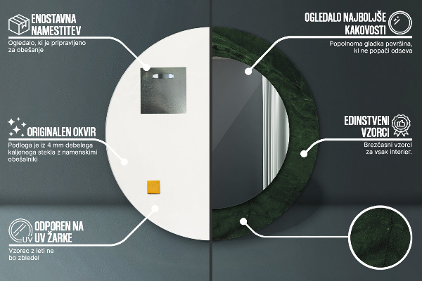 Oglinda rotunda imprimata Marmură verde