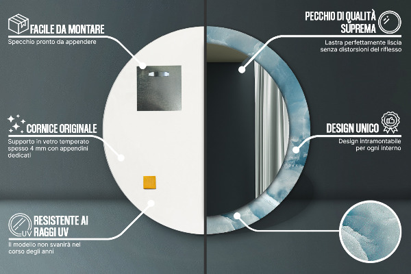 Oglinda rotunda imprimata Marmură albastră onyx
