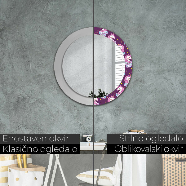 Oglinda cu decor rotunda Stele unicorn