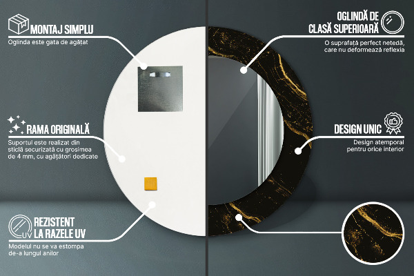 Oglinda cu decor rotunda Marmură neagră