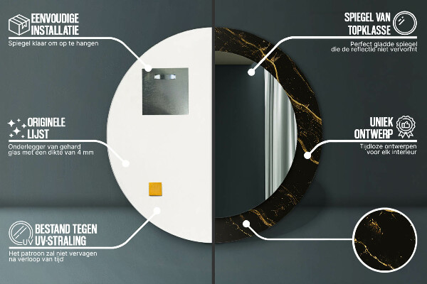 Oglinda cu decor rotunda Marmură neagră