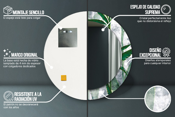 Oglinda rotunda imprimata Frunze tropicale