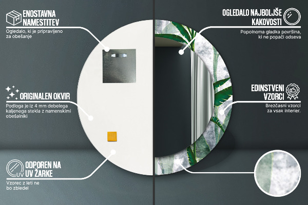 Oglinda rotunda imprimata Frunze tropicale