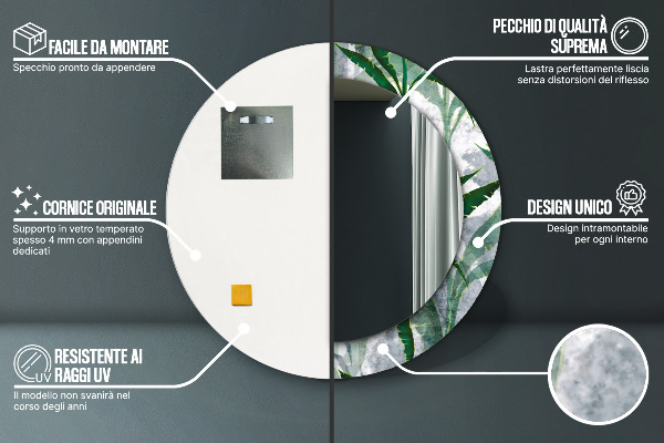 Oglinda rotunda imprimata Frunze tropicale