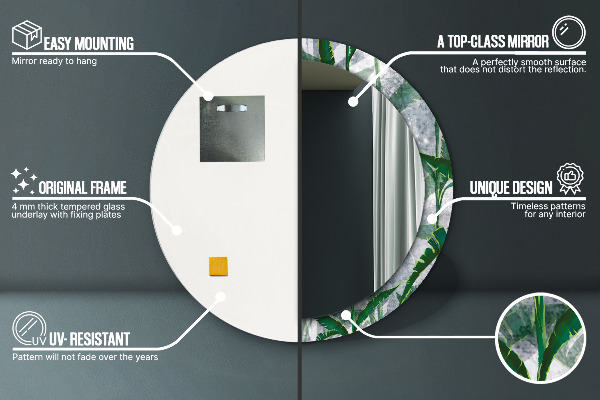 Oglinda rotunda imprimata Frunze tropicale