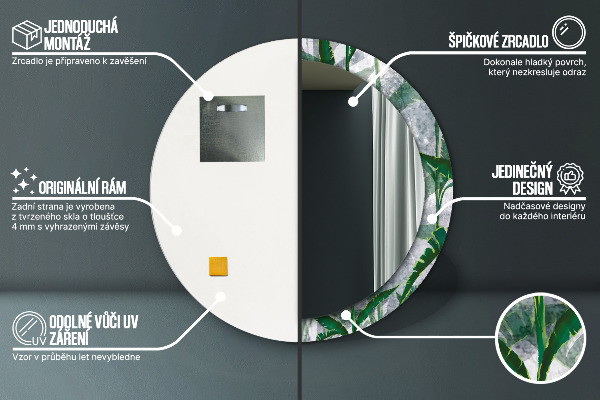 Oglinda rotunda imprimata Frunze tropicale