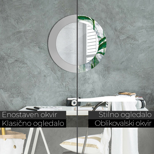 Oglinda rotunda imprimata Frunze tropicale