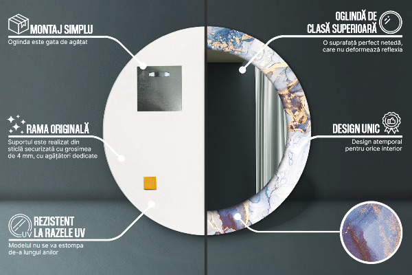 Oglinda rotunda imprimata Artă lichidă abstractă