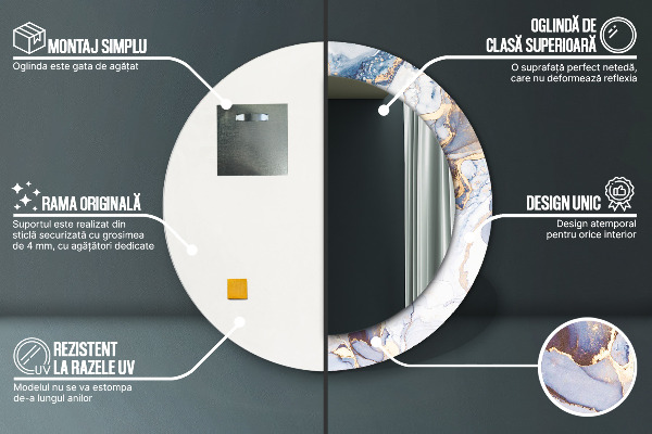 Oglinda rotunda imprimata Artă lichidă abstractă