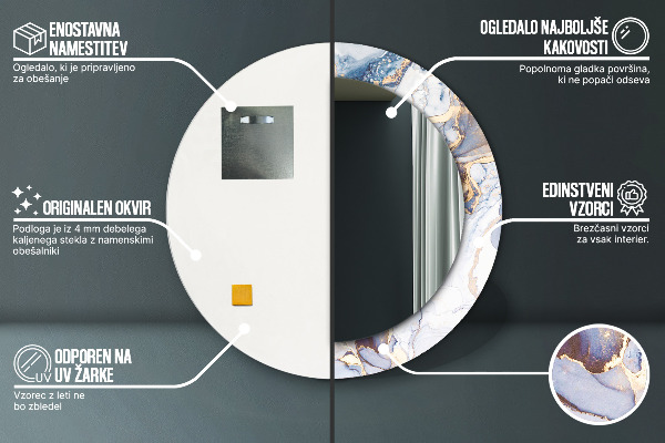 Oglinda rotunda imprimata Artă lichidă abstractă