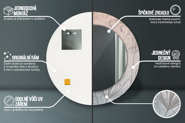 Oglinda rotunda imprimata Flori tropicale