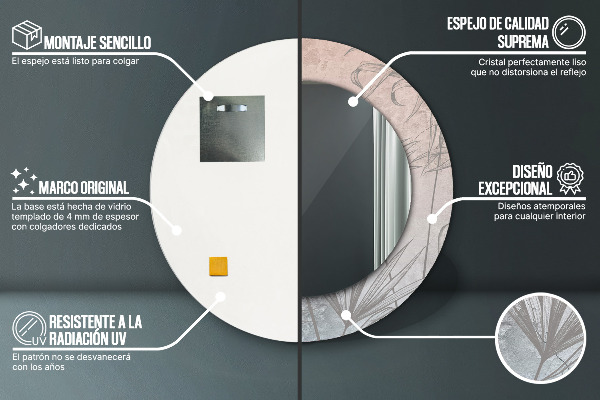 Oglinda rotunda imprimata Flori tropicale