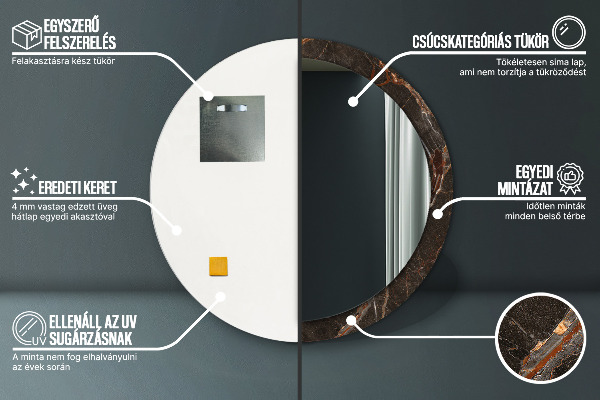 Oglinda rotunda imprimata Marmură maro