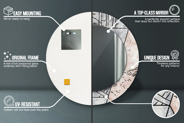 Oglinda rotunda imprimata Animale cu abstry