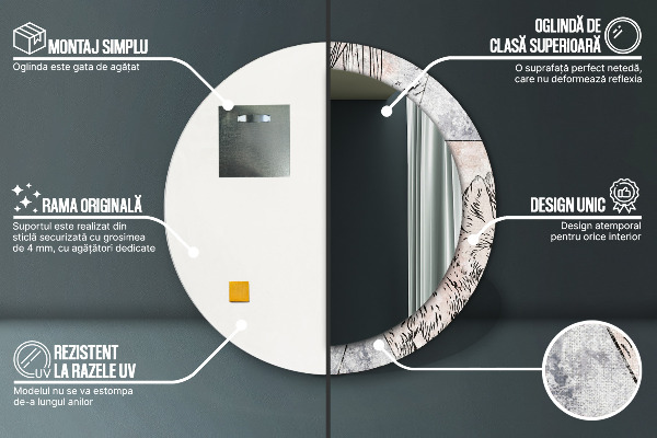 Oglinda rotunda imprimata Animale cu abstry