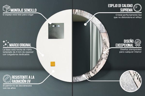 Oglinda rotunda imprimata Animale cu abstry