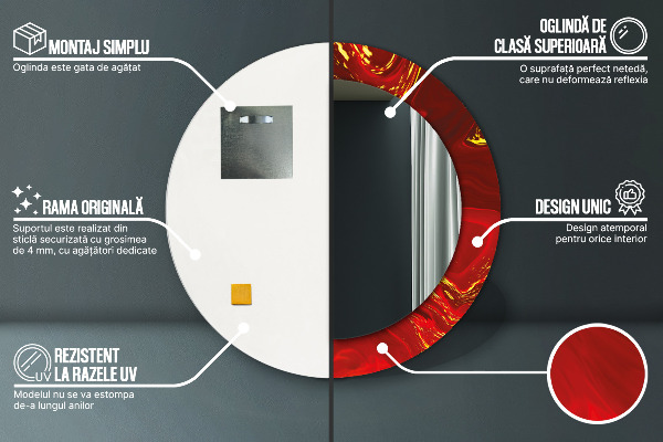 Oglinda rotunda imprimata Marmură roșie